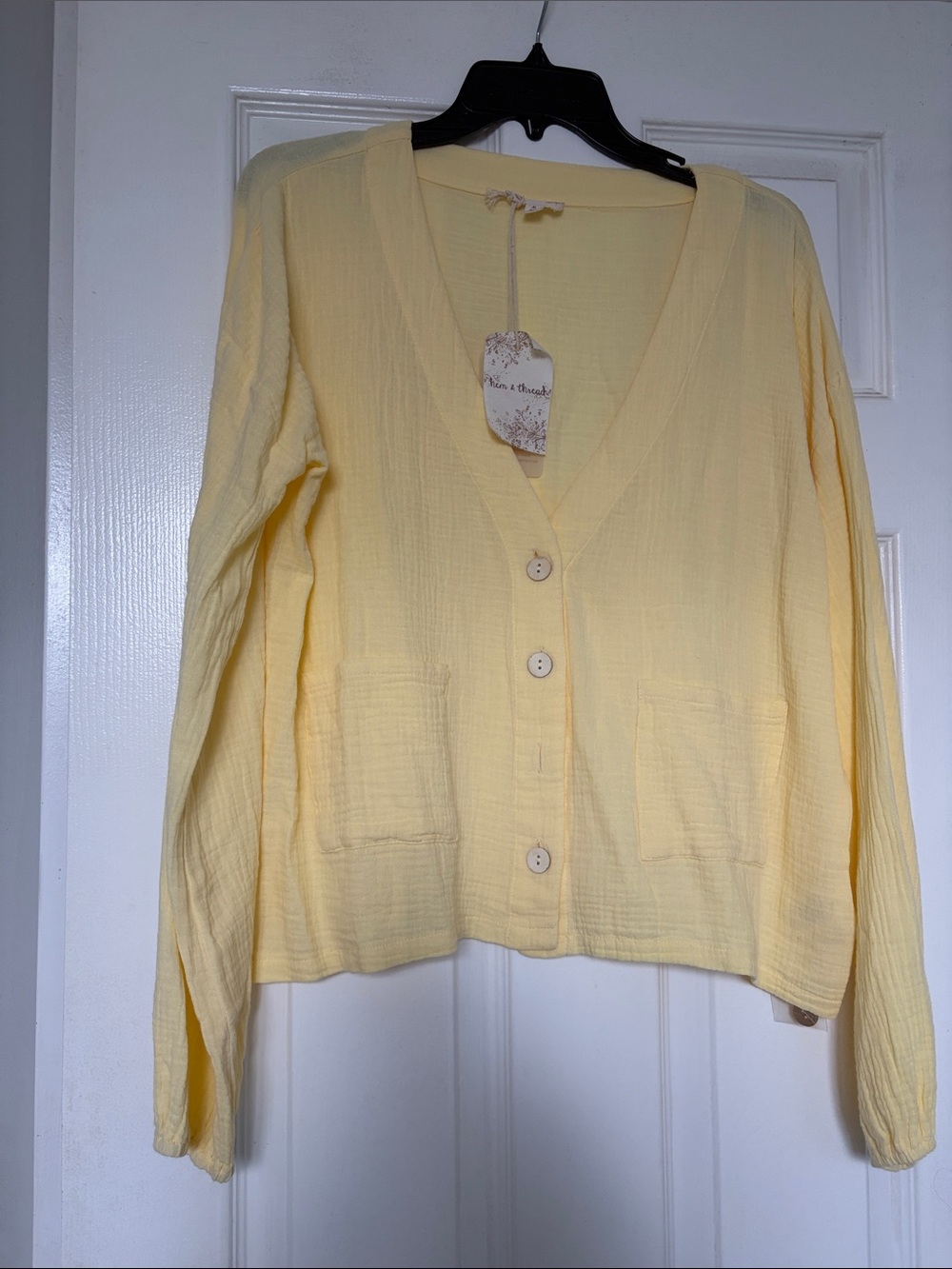 Hem & Thread Pale Yellow Button Front Lightweight Cardigan